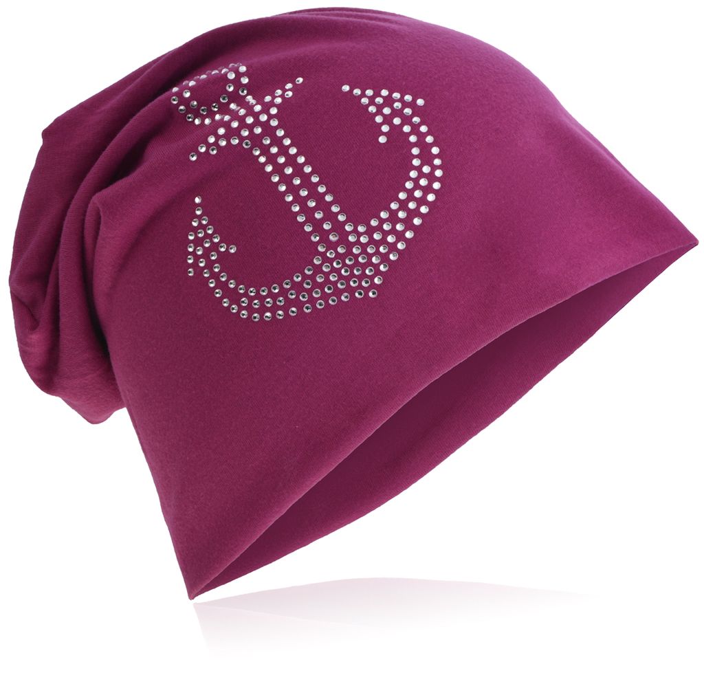 Beanie Muetze Strass Anker Orchidee