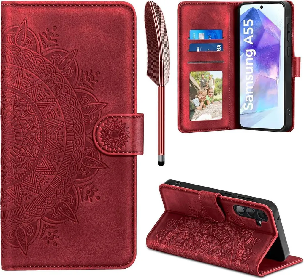 Samsung Galaxy A55 5G custodia del telefono cellulare marrone premium in pelle flip case magnetico funzione