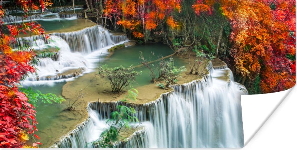 MuchoWow Poster Bäume - Wasserfall - Herbst - Natur 40x20 cm - Poster für die Wand - Poster Schlafzimmer