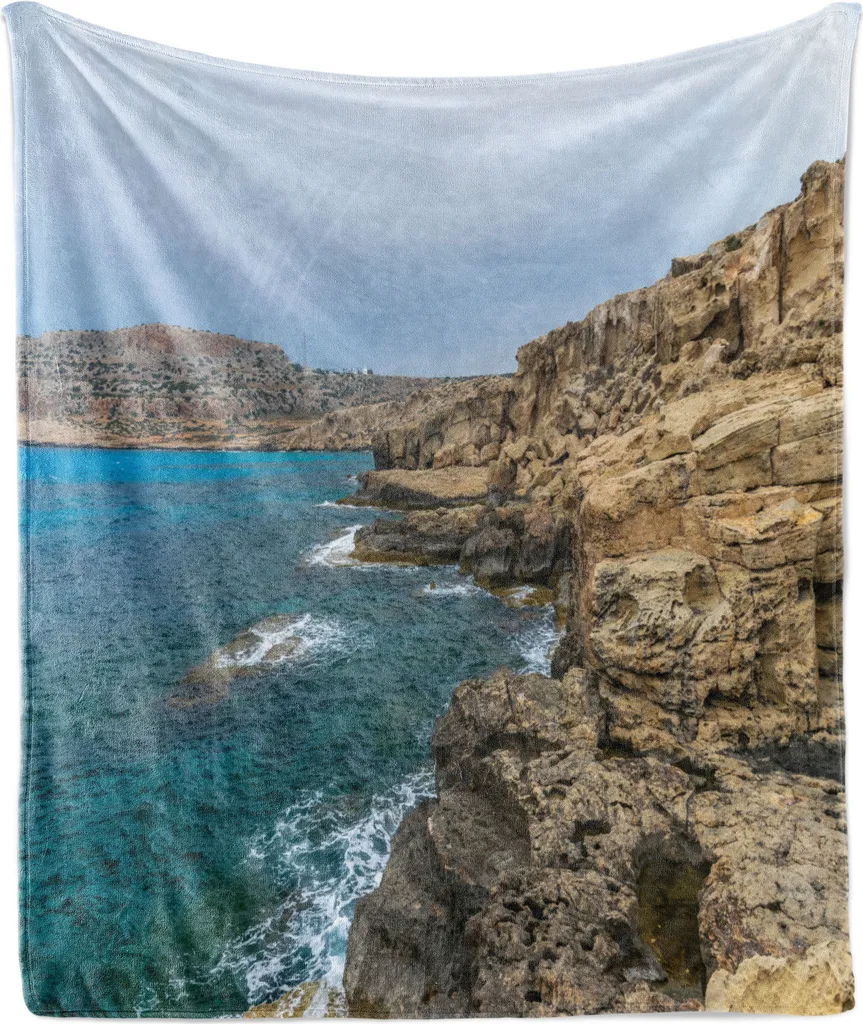 ABAKUHAUS Cipro Morbida coperta in pile di flanella, scogliera rocciosa vicino al mare, accogliente peluche per interni ed esterni, 125 x 175 cm, multicolore