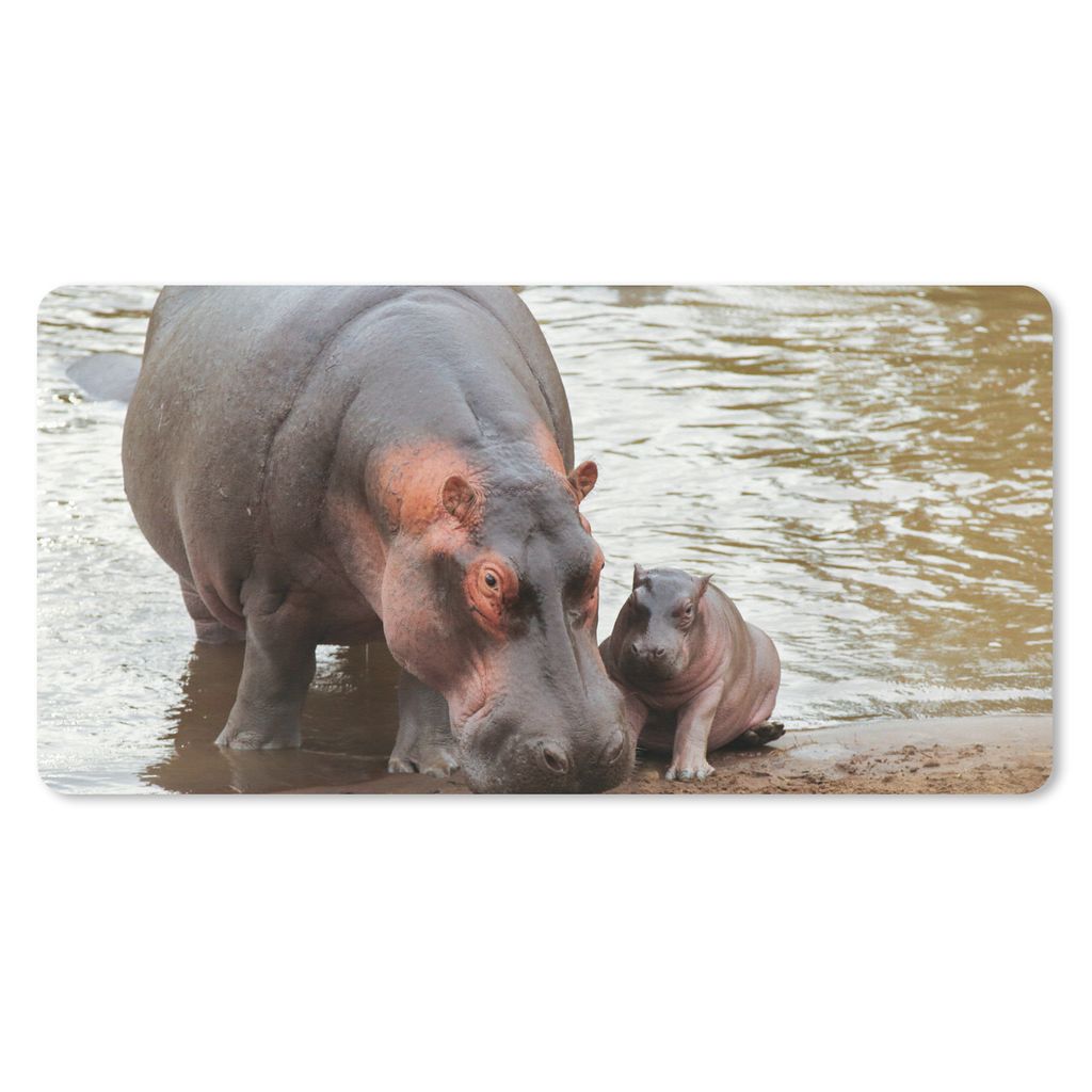 MuchoWow Mauspad Mousepad Tiere - Nilpferde - Baby 60x30 cm - Mousepads - Maus Mat - Pad - Mausunterlage - Nachhaltig