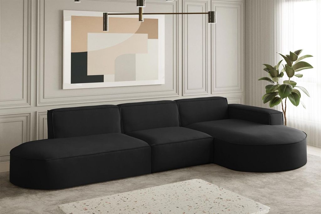 Ecksofa Designersofa PALMA in Stoff Opera Velvet Schwarz Produktbild 