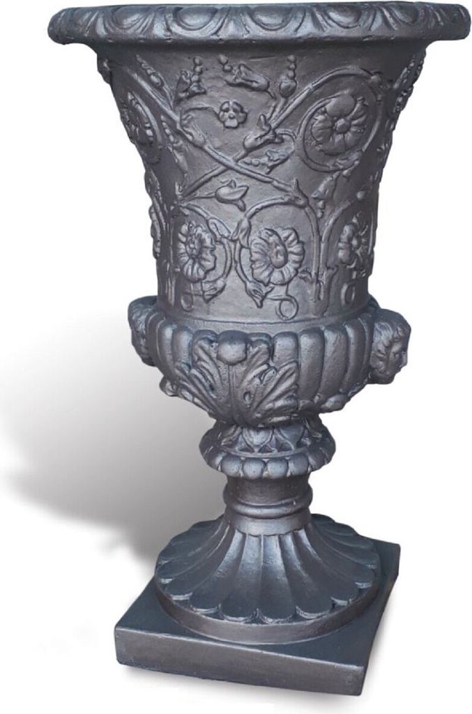 Casa Padrino Luxus Barock Blumentopf Schwarz Ø 49 x H. 78 cm - Handgefertigter Barockstil Pflanzentopf aus hochwertigem Carrara Marmorkies - Baroc...