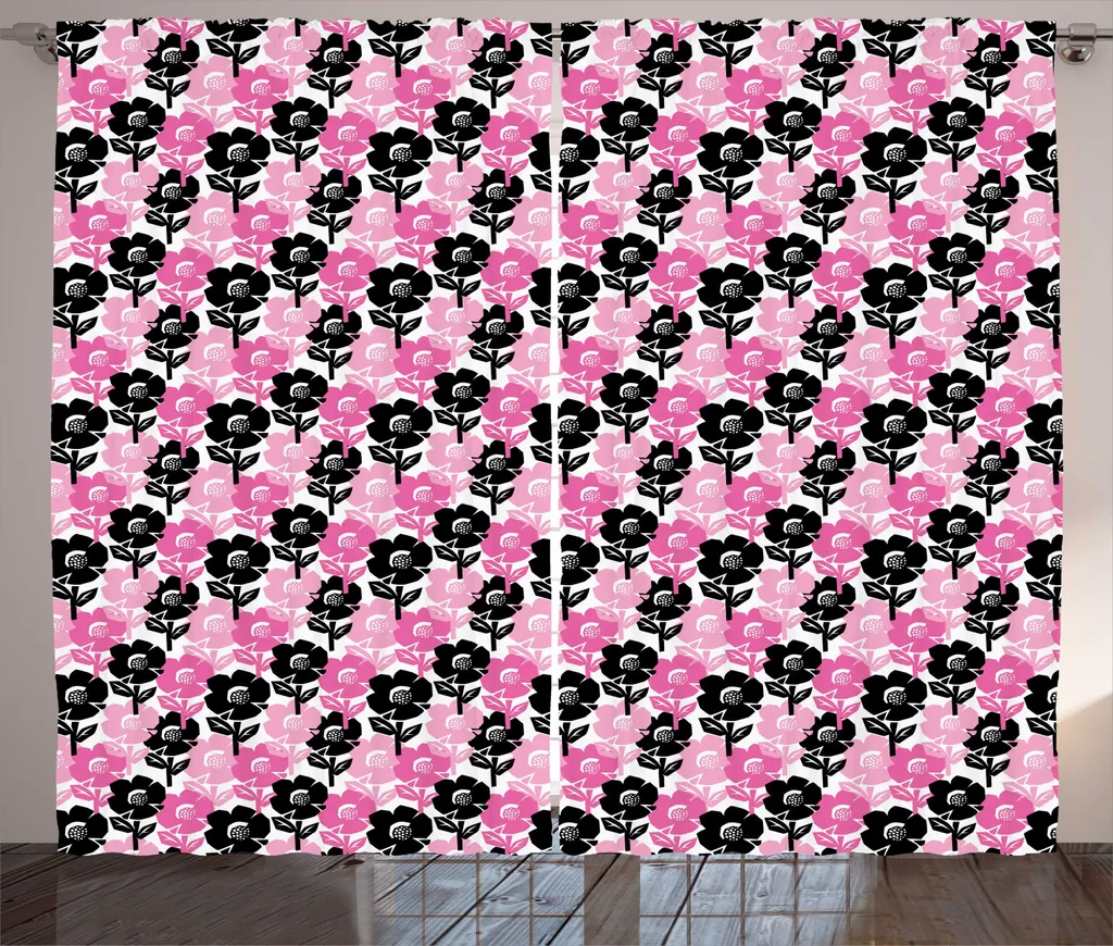 Tenda Rustica ABAKUHAUS Fiori Rosa Nero - Trend Estate 280x245 cm