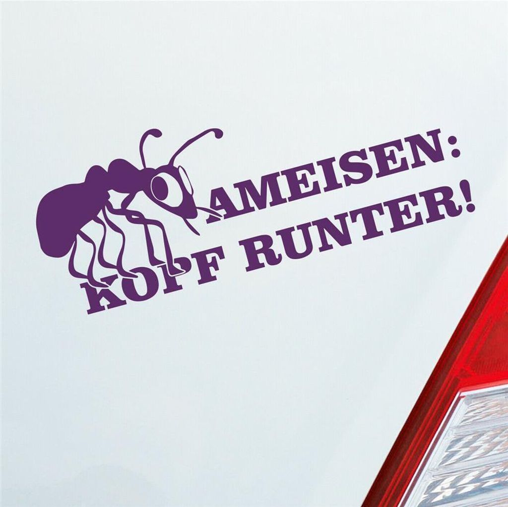 Auto Aufkleber Ameisen Kopf runter! Auto Tuning 15x6 cm Lila Sticker Heckscheibenaufkleber