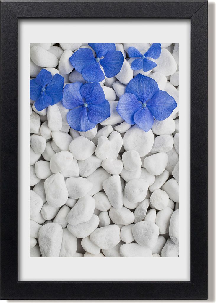 Bild 20x30 MDF-Rahmen, Wandkunst Hortensie Steine