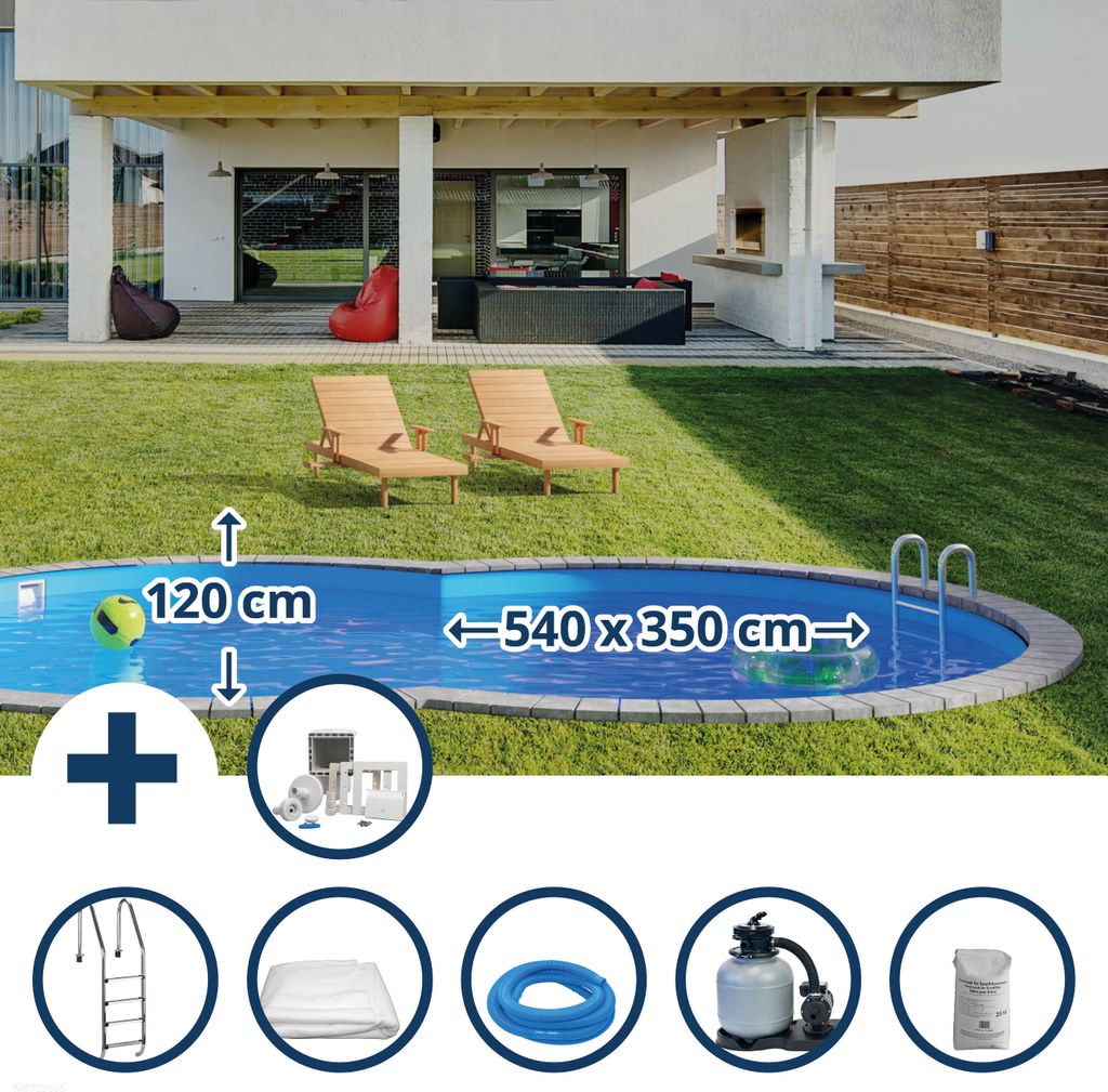 Stahlwandpool Set (6-teilig) tief achtform 540 x 350 x 120 Produktbild 