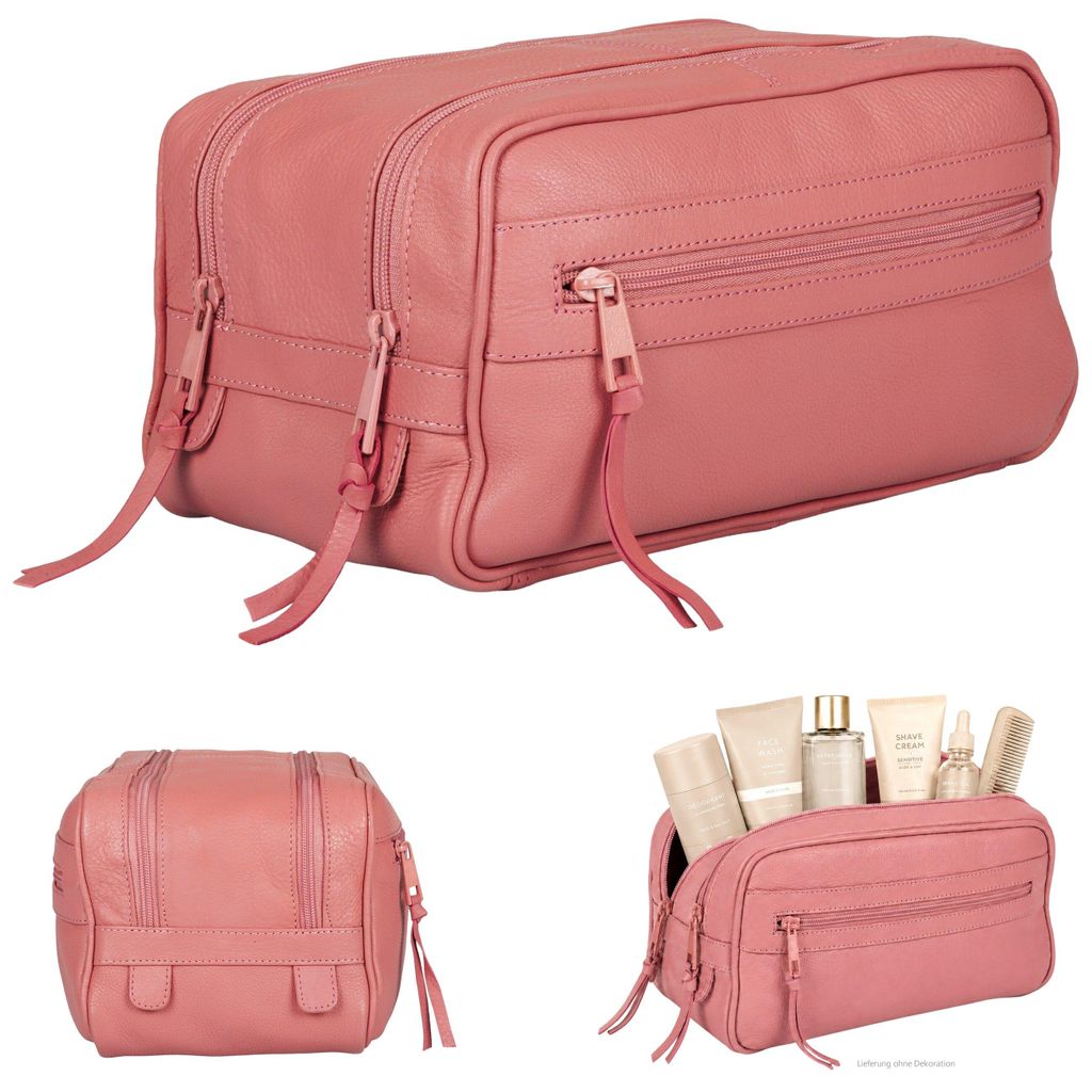 Alessandro Salvatore Kosmetiktasche Leder Kulturbeutel Damen Frauen Kulturtasche Washbag Schminktasche Beautycase Reise Sauna Siena 12977 Rosa +b