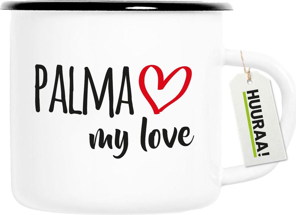 Huuraa Emaille Tasse Palma my love 300ml Vintage Campingbecher Geschenkidee