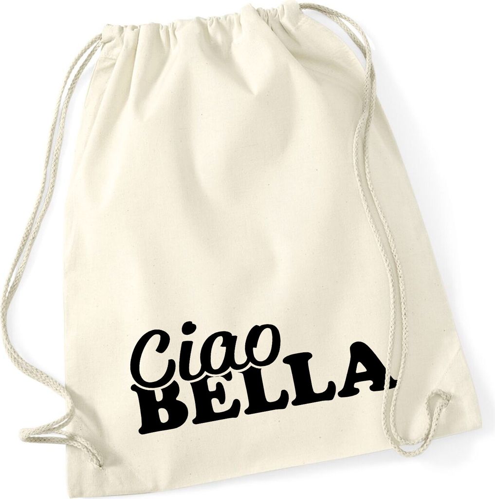 Huuraa Turnbeutel Ciao Bella Italien 12 Liter Natural Baumwolle Rucksack Geschenkidee