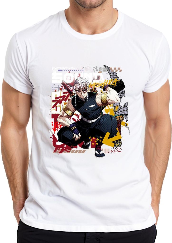 Tengen Uzui Kimetsu no Yaiba Hashira Schwerter Perlen Gold Herren T-Shirt, Weiß, S