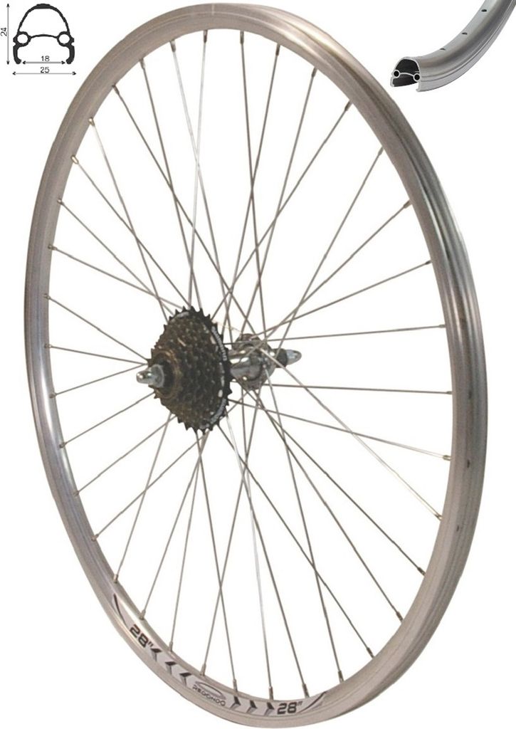 REDONDO 28 Zoll Hinterrad V Profil Felge Silber + 7 fach Produktbild