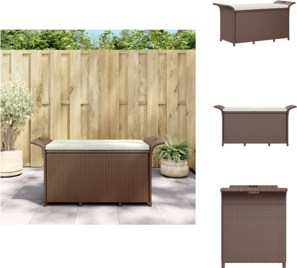 vidaXL Gartenbank mit Kissen Braun 116x46x57 cm Poly Rattan - Gartenbänke