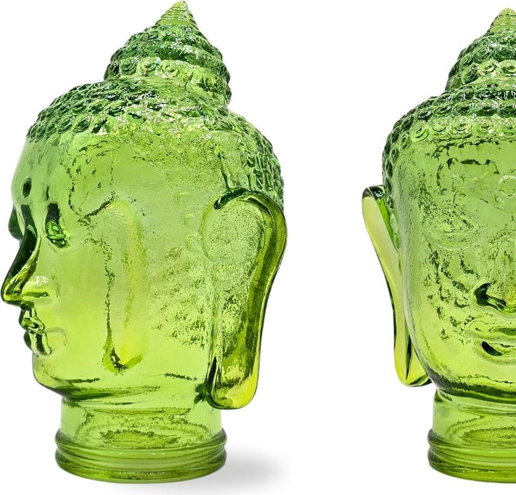 DEKOKOPF BUDDHA | Glas, Dekoration für Garten und Wohnung | Farbe: T10 hellgrün