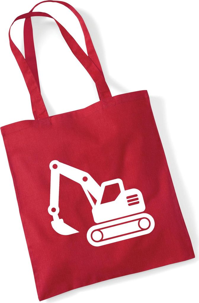 Huuraa Jutebeutel Bagger Baumaschine 10 Liter Classic Red Baumwolle Tasche Geschenkidee