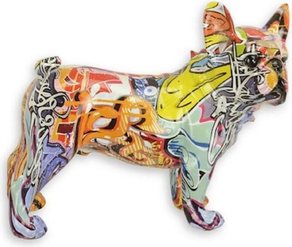 Casa Padrino Designer Kunstharz Dekofigur Hund Bulldogge Bunt 24,4 x 10,6 x H. 19,6 cm - Wohnzimmer Deko Skulptur - Deko Accessoires