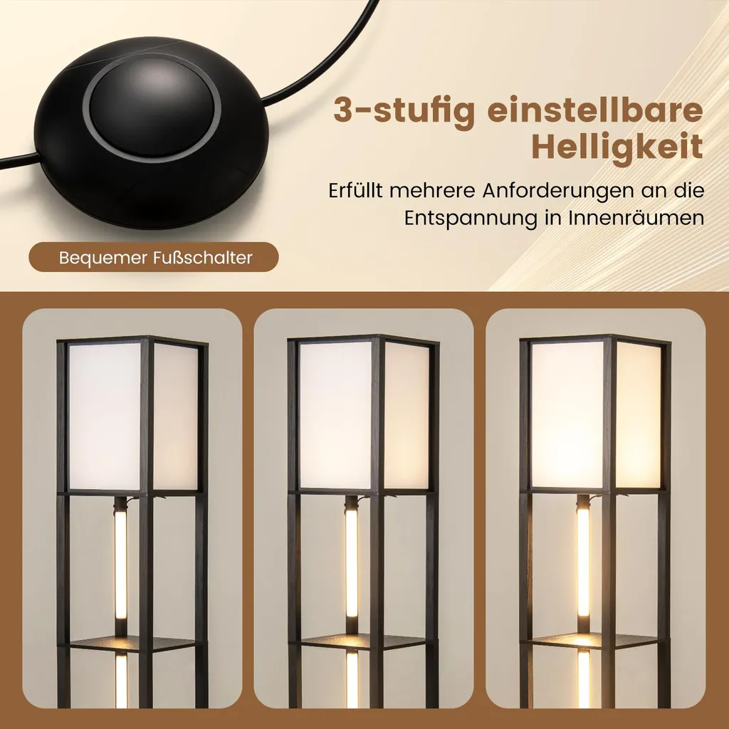 Lampe sur pied étagère moderne en bois avec éclairage LED variable - 5