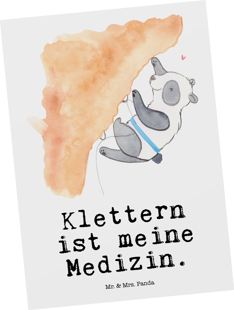 Mr. & Mrs. Panda Postkarte Panda Klettern - Weiß - Geschenk, Postkarten, Ansichtskarten, Motivkarte, Klettersport, bildkarte, Bouldern, Grußkarte...