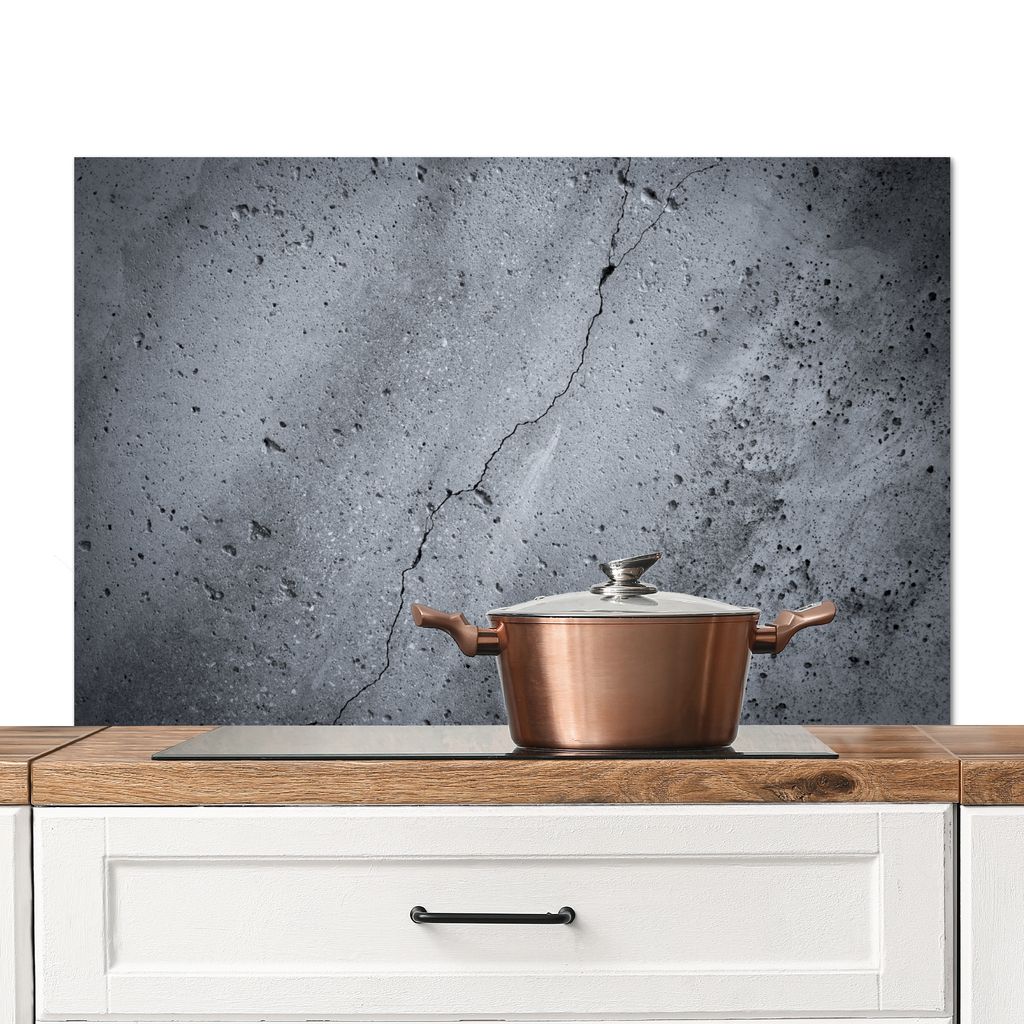 KitchenYeah Spritzschutz Küche - Küchenrückwand - Wandschutz für Herd und Spüle - Beton - Grau - Riss 100x65 - Alu-Dibond (Alternative zum S...