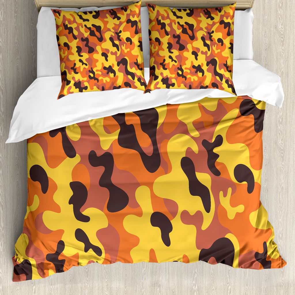 ABAKUHAUS Camo Bettbezug, Lively Bunte Camo Art, Milbensicher Allergiker geeignet mit Kissenbezügen, 155 cm x 220 cm - 80 x 80 cm, Gelb Orange Get...