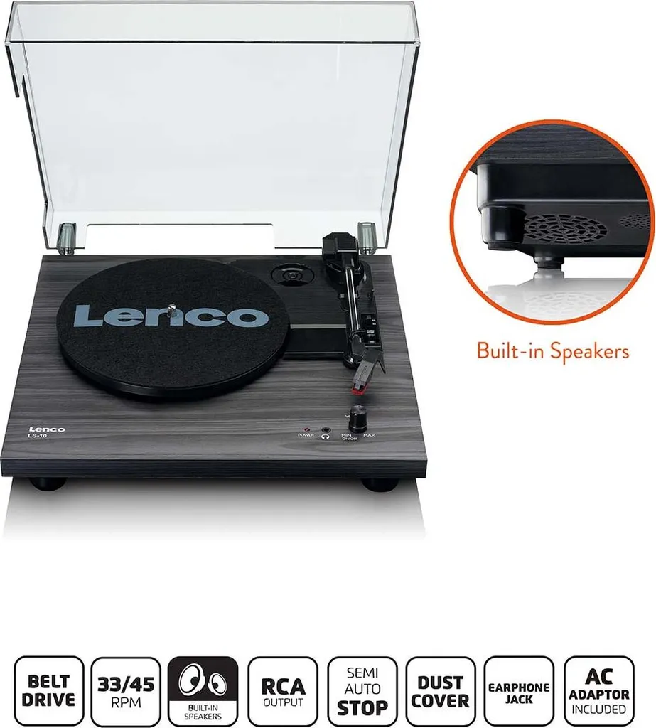 Giradischi Moderno Lenco LS-10BK Nero - Stile e Vinile per Casa - 9