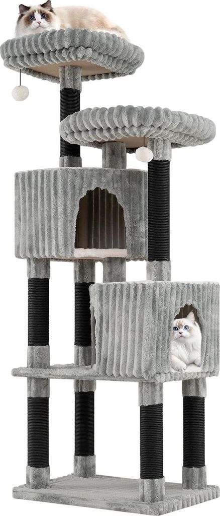 Hoher Katzenbaum mit 2 Höhlen, Liegeflächen und Kratzstämmen, 156 cm