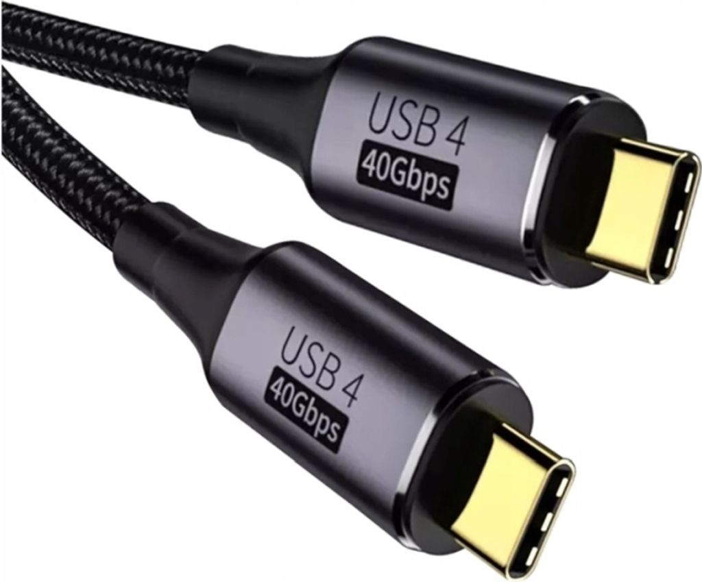 A close-up shot of two USB-C connectors on a black braided cable.