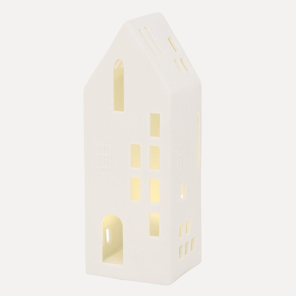 Boltze Dekoaufsteller Hygga LED Haus Porzellan 8 x 8 x 21 cm Weiß 2027171