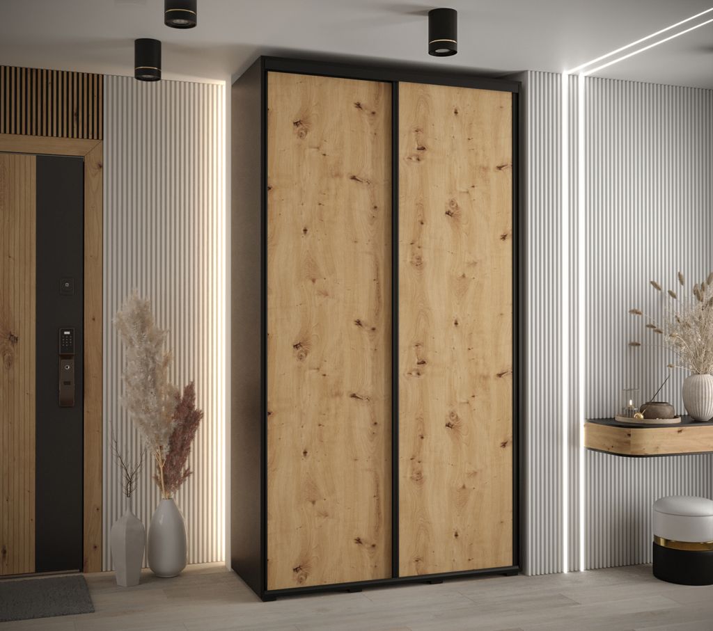 Kleiderschrank ASIRI 1 - 140/60 cm, schwarz / Eiche handwerklich / schwarz