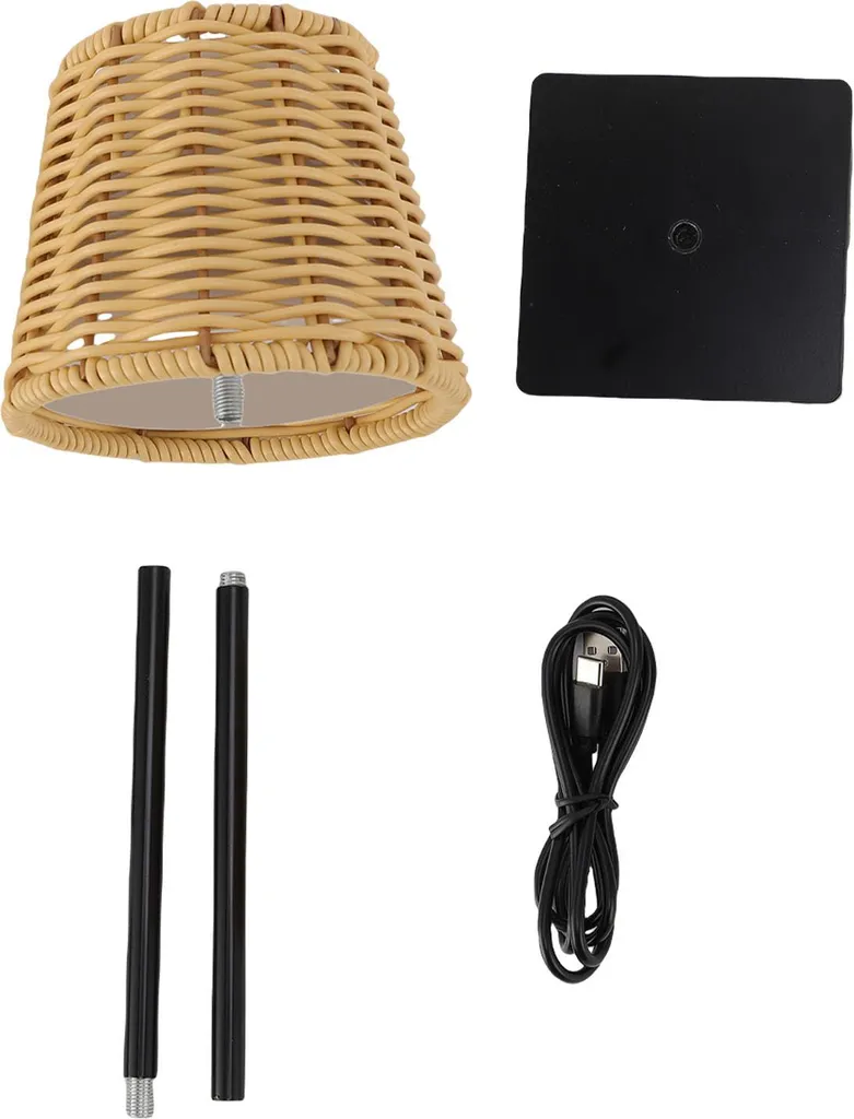 Lampe Sans Fil Rechargeable Tactile 3 Modes en Rotin Noir 120 Lumens