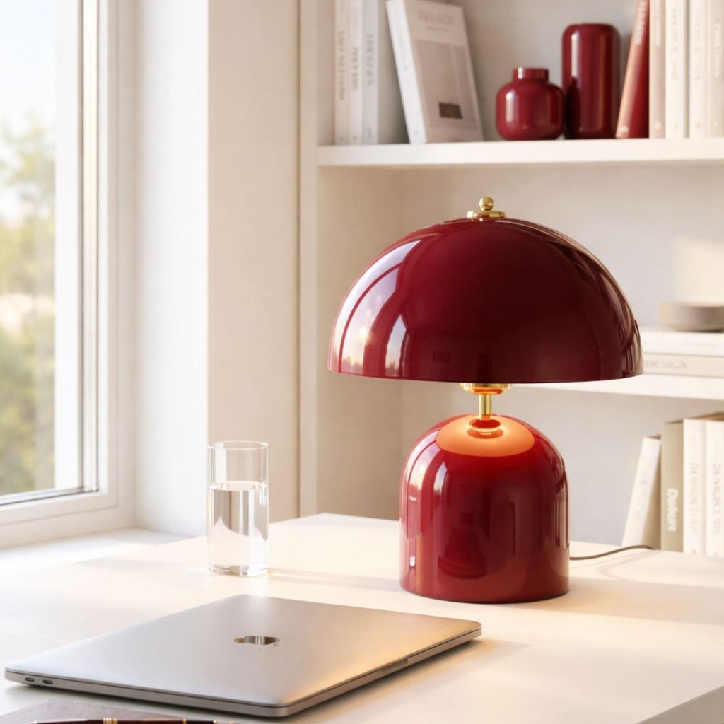 Opviq, Moderne Tischlampe in Weinrot, Metallkörper, Höhe 35 Produktbild 