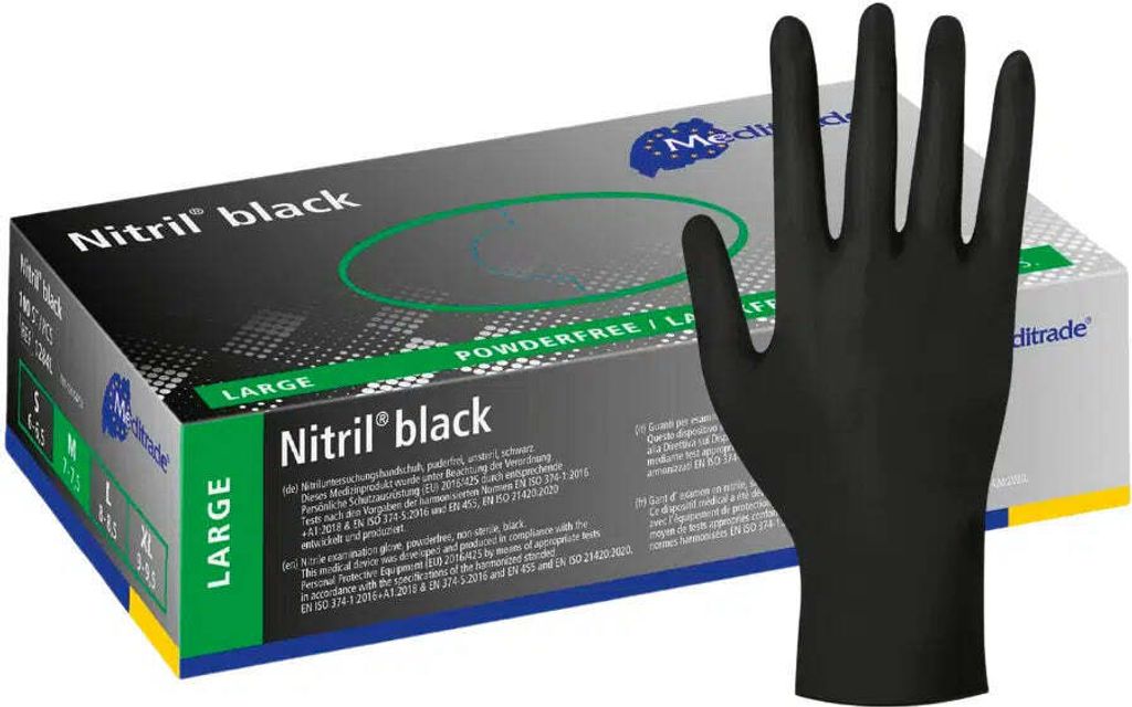 Meditrade unisex Einmalhandschuhe Nitril black schwarz Größe L 100 St.