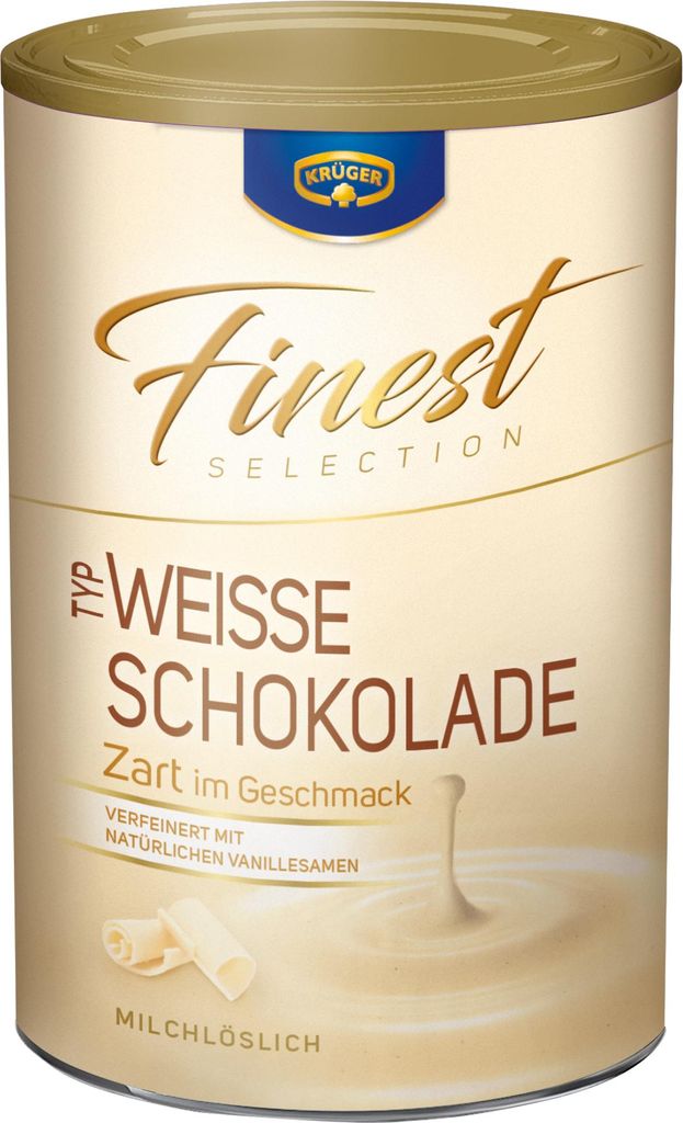 A can of white chocolate drink powder.