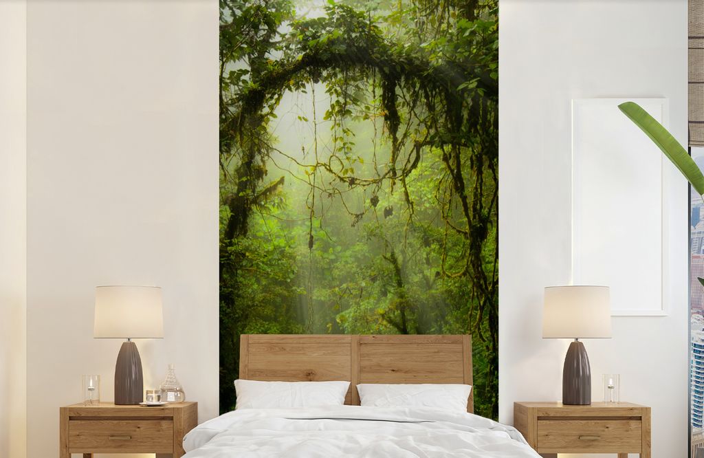 MuchoWow Fototapete für Wohnzimmer oder Schlafzimmer Wandtapete Vinyl Motivtapete Grün getöntes Bild des Regenwaldes von Costa Rica - 120x240 ...