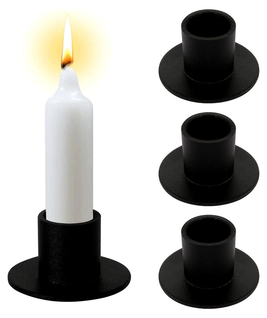 Schwarzer Kerzenständer, 4 Stück Retro Kerzenhalter, Matt Metall Kerzenleuchter für Stabkerzen, Tischdeko für Weihnachten, Schlafzimmer und Ess...