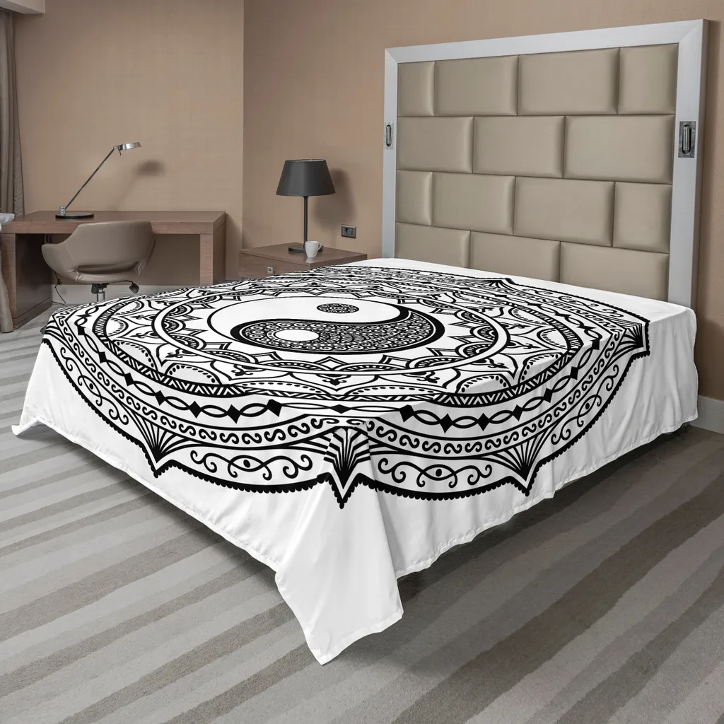 Drap de dessus doux motif Mandala et Symbole Yin Yang Paisley 244x205cm