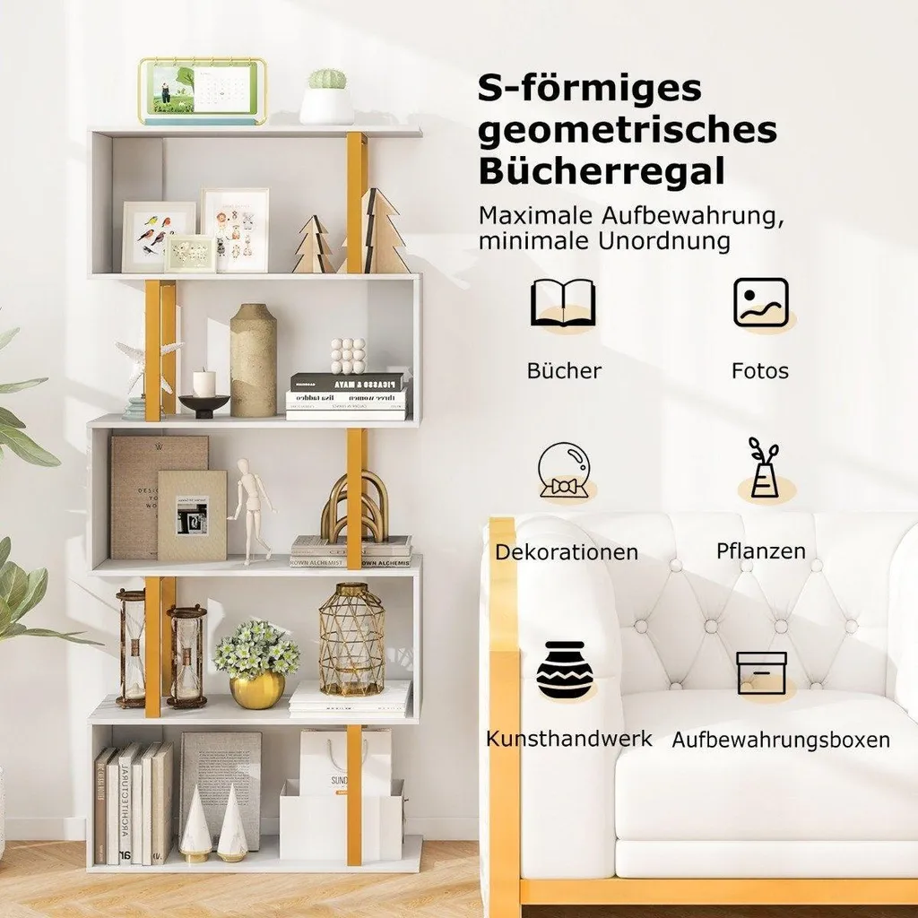 Meuble de rangement 5 niveaux blanc pour salon ou bureau design en S