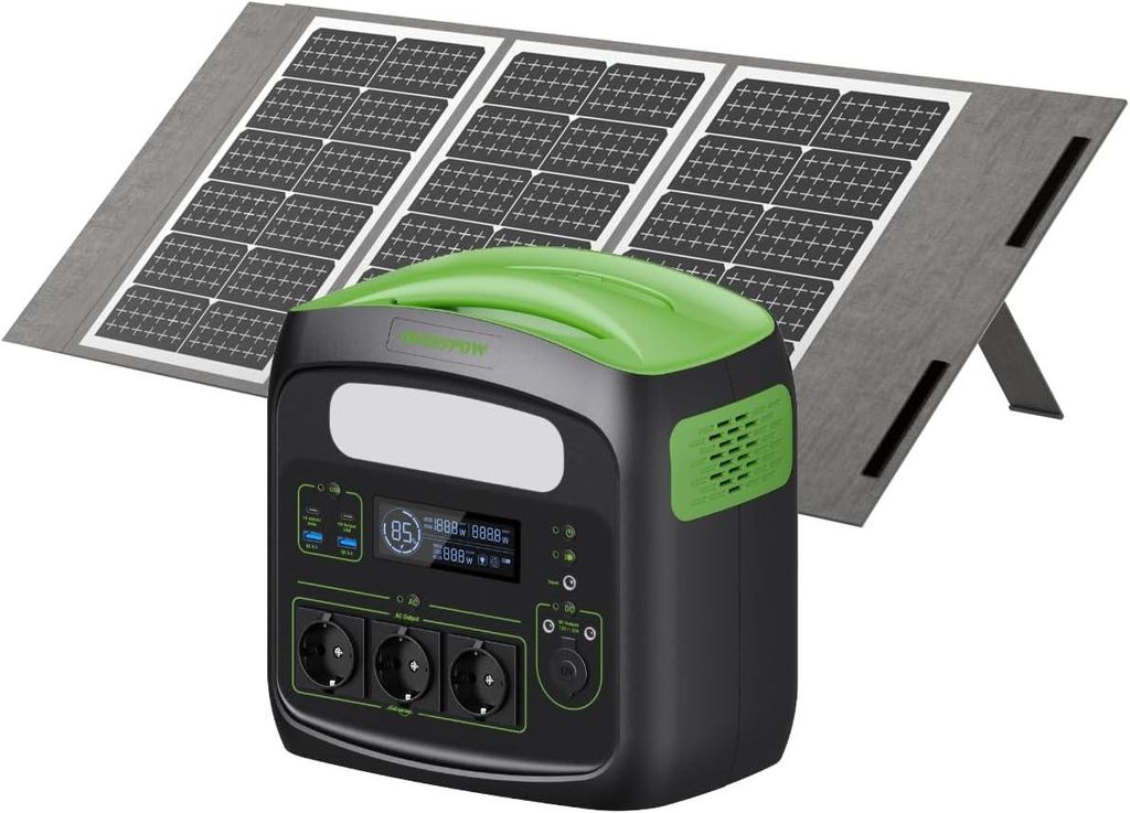 Tragbare Powerstation, 483Wh Solargenerator, 3 Steckdosen à 700W(1400W Spitze) mit 200W Solarpanel