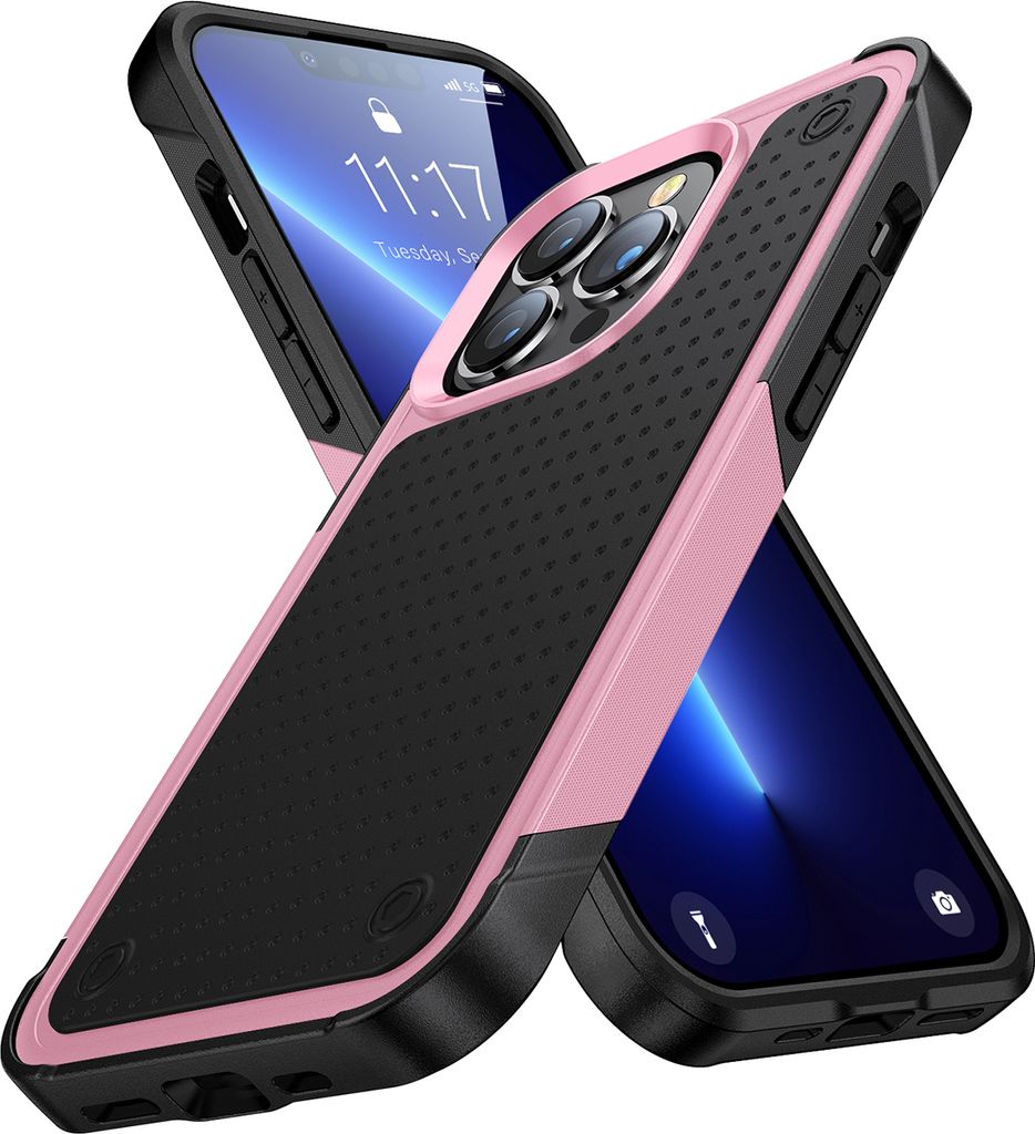 Für iPhone 12 Pro Max Hülle Militärqualität Stoßfest Hybrid 2 in 1 Hart PC Weich TPU Handyhülle Pink Schwarz