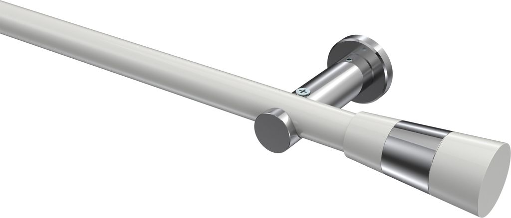 Interdeco Gardinenstange / Vorhangstange Weiß / Chrom, Typ Platon Tanara (Konus Bicolor) ohne Ringe, 20 mm Ø 1-läufig, 160 cm