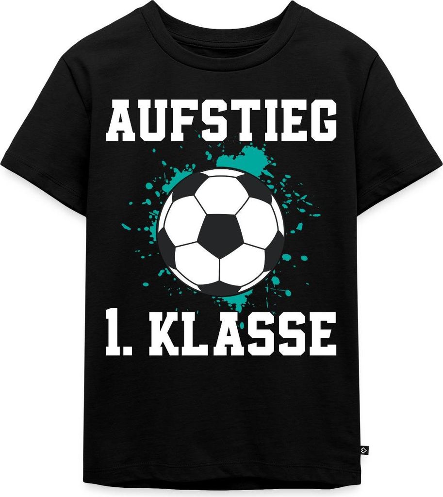 Spreadshirt Einschulung Schulkind Fußball Geschenk 1. Klasse Kinder Premium T-Shirt, 98/104 (2 Jahre), Schwarz