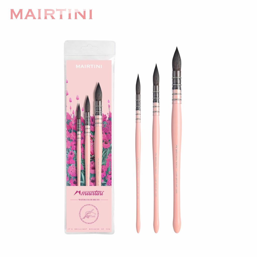 Mairtini Künstlerpinsel Set - 3 Pinsel (Größe 0 / 2 / 4) aus Synthetikhaar - für feine Details, Miniaturmalerei & präzise Strichführung