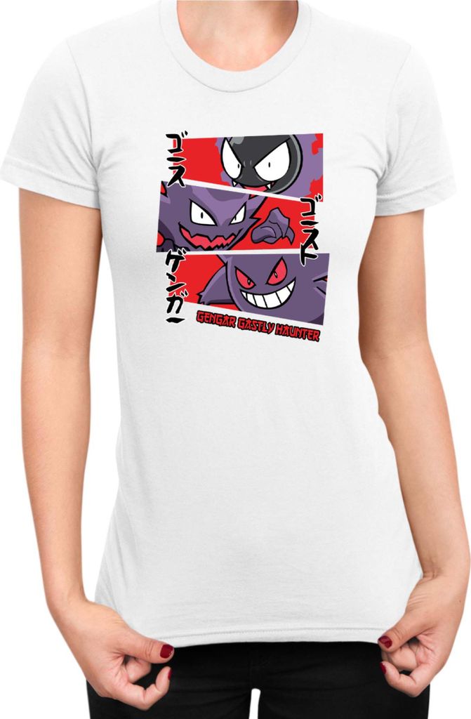 Damen T-Shirt Japan Manga Anime Comics Animation Pokeball Haunter, Lady M / Weiß