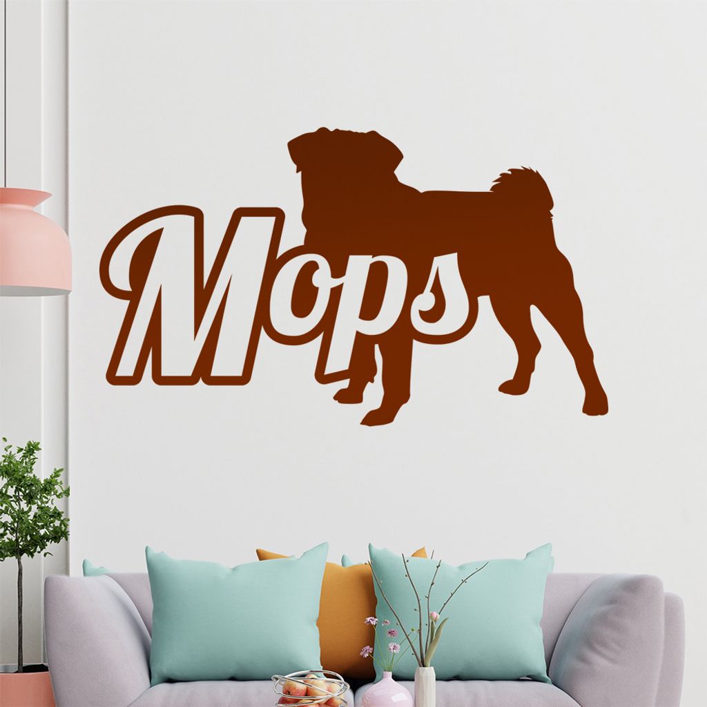 hauptsachebeklebt KIWISTAR Mops mit Name Schrift Silhouette Wandtattoo in 6 Größen - Wandaufkleber Wall Sticker - Dekoration, Küche, Wohnzimmer,...