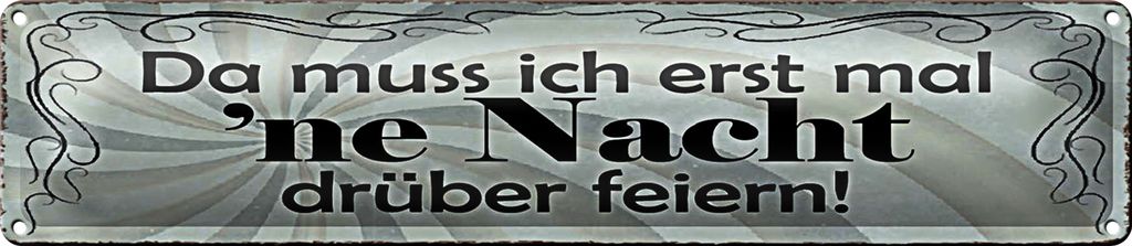 Blechschild Spruch 46x10cm Muss erst mal Nacht drüber feiern