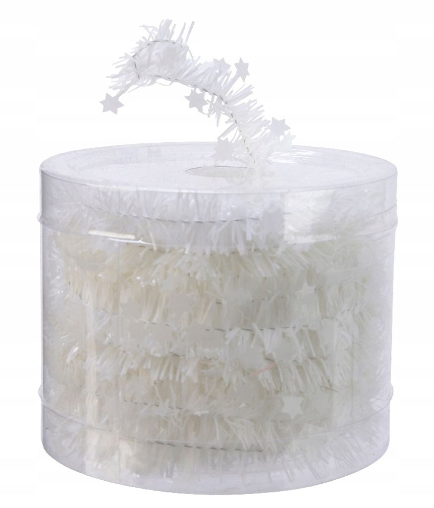 Weihnachtsgirlande Lametta mit Sternen 3cm x 7m - Winterweiß