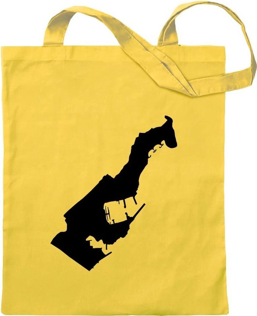 Kiwistar - Baumwolltasche - gelb - Monaco Umriss Kontur - Tragetasche Stoffbeutel Umhängetasche Langer Henkel