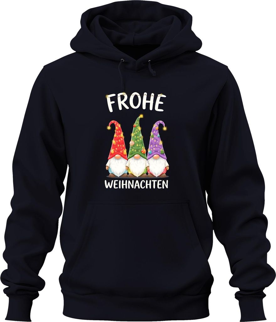 Frohe Weihnachten Wichtel Gnom Weihnachtsmütze Lichterketten Uni Hoodie Kapuzenpullover, Navy, XXL