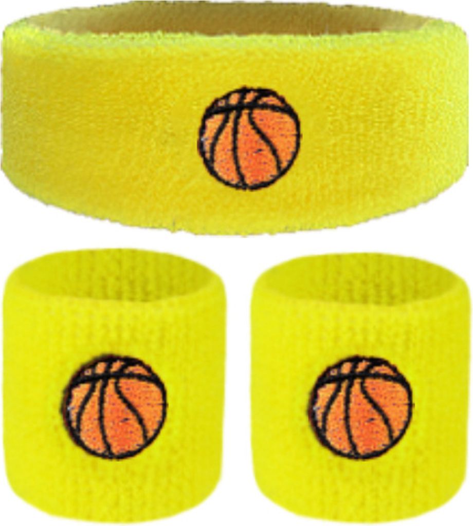 1 Set Kinder-Sport-Stirnband, Armband, Ball-Stickerei, Stretch, atmungsaktiv, schweißabsorbierend, für Jungen und Mädchen, gestrickt, für Baske...