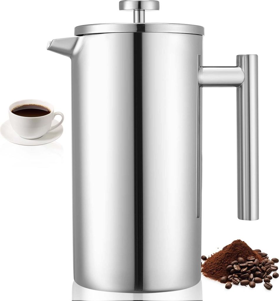 VEVOR French Press Kaffeemaschine, 1,5 L Edelstahl Kaffeepresse Teebereiter mit Filter, große doppelwandige isolierter französische Kaffeebereite...